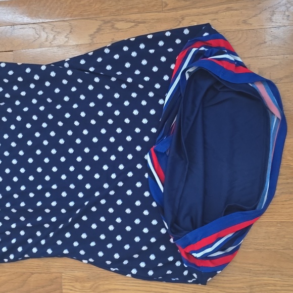 LIZ CLAIBORNE WOMENS BLUE & WHITE SYMMETRICAL SMALL CAP SLEEVES DRESS SIZE LARGE - Picture 12 of 12